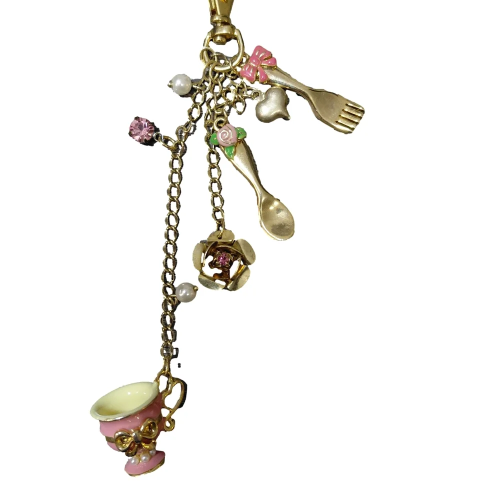 Sold Betsey Johnson Y2K Tea party Charm Necklace Tea Cup Form Spoon  Authentic - Picture 3 of 8